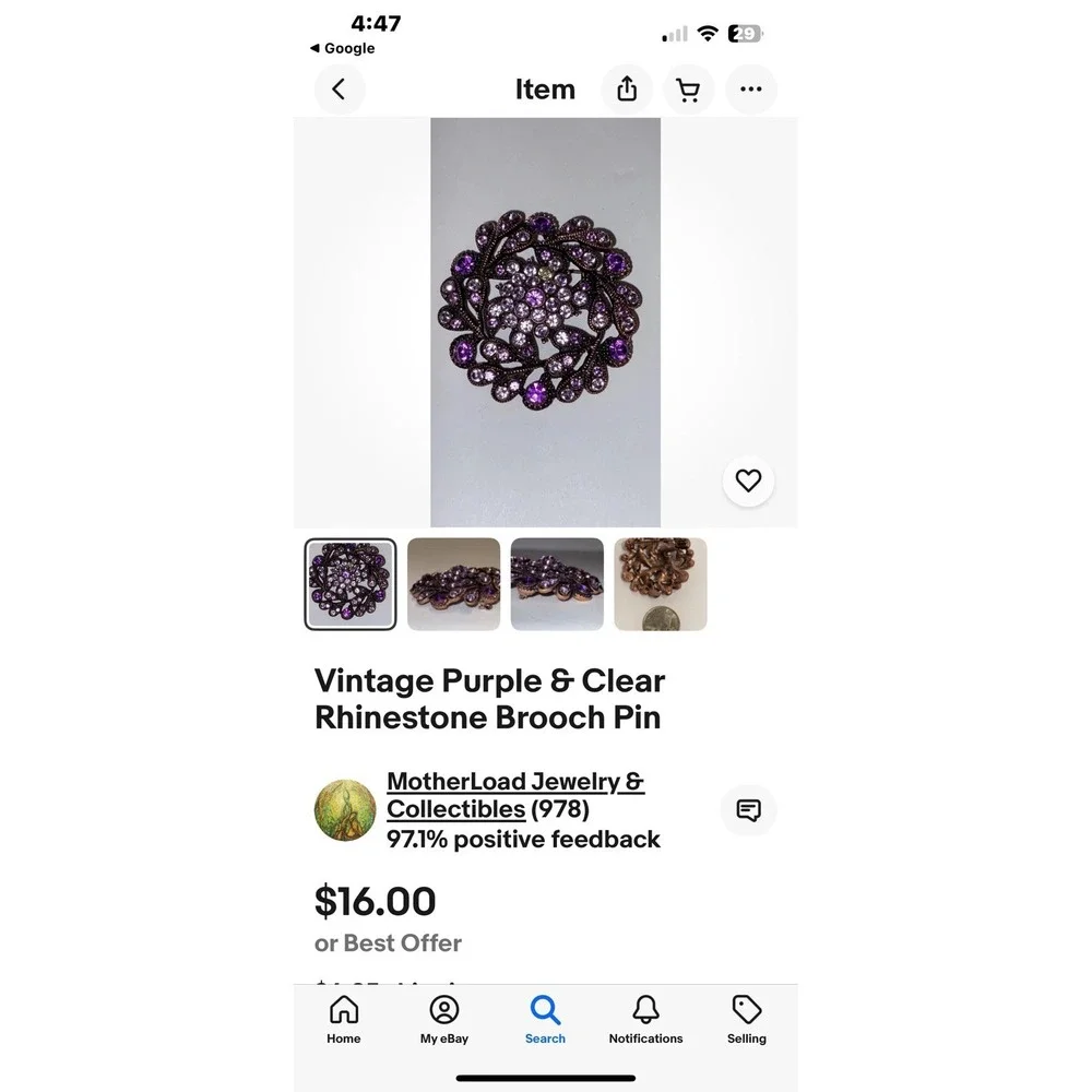 Vintage Purple & Clear Rhinestone Brooch‎ Pin